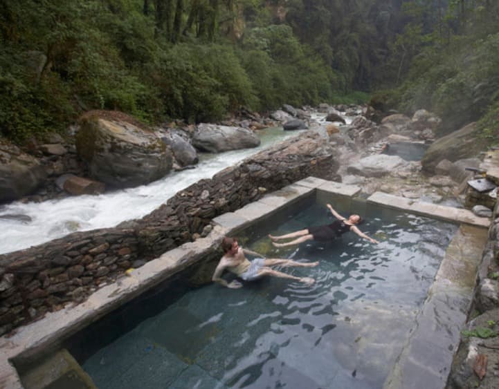 Enjoying hot spring in Tatopani