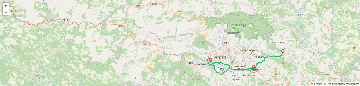 City Tour with Nagarkot Hike Map