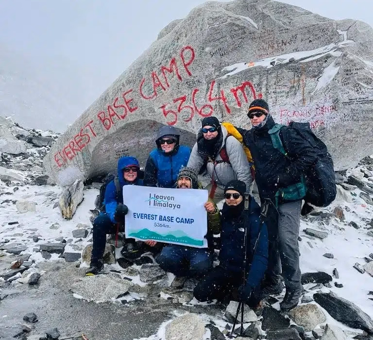 A group of the trekkers at Everest Base Camp