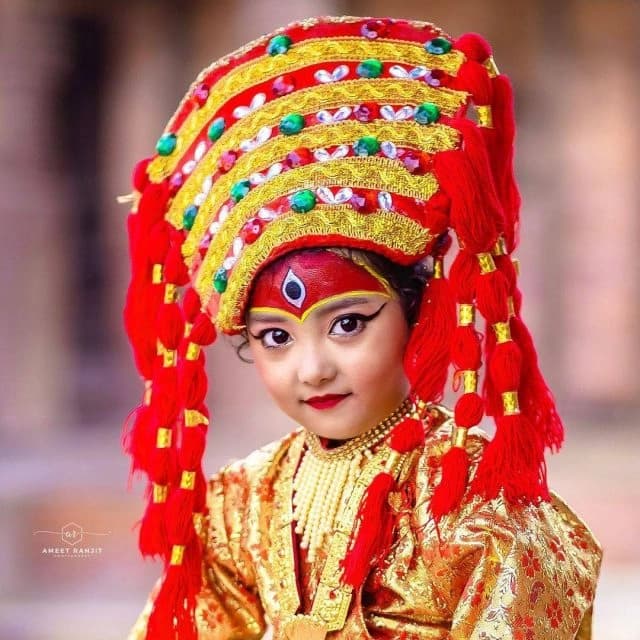 A young goddess Kumari in her royal attire