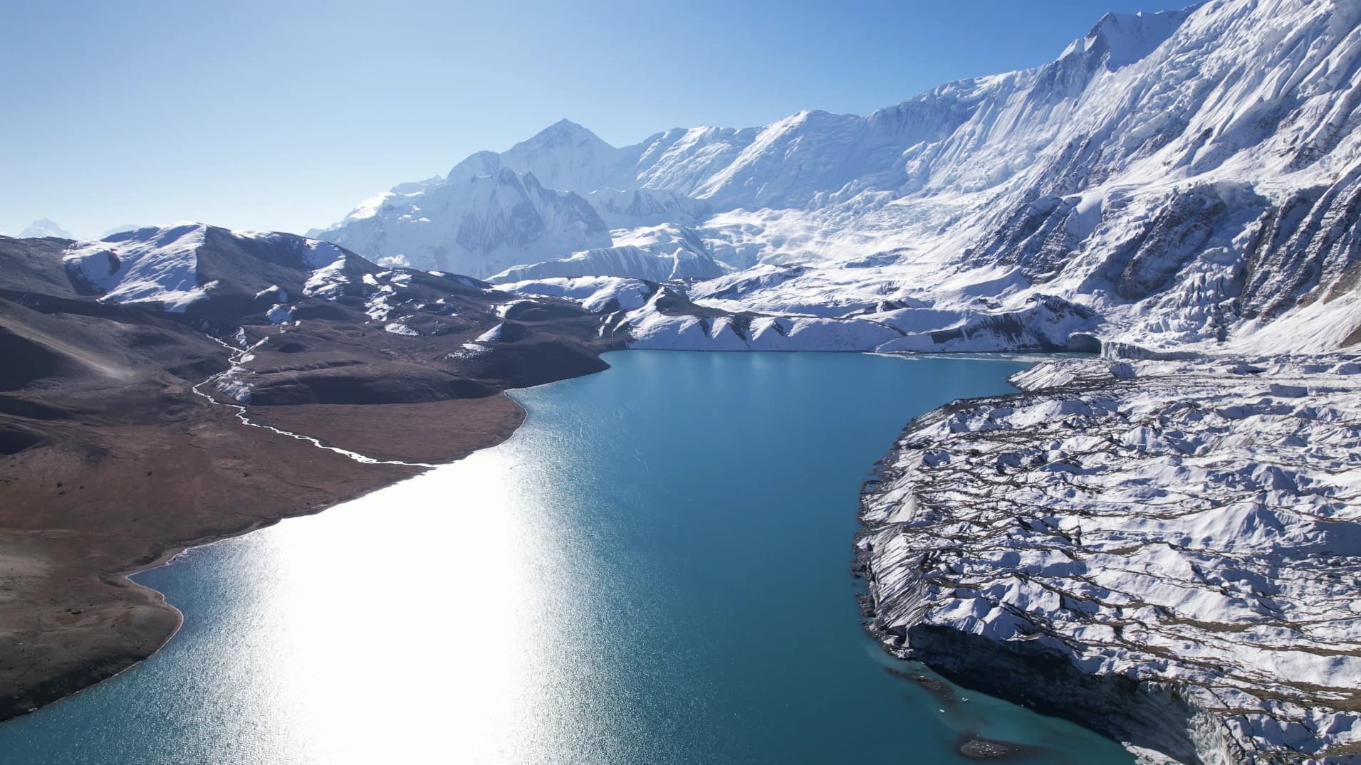 Drone view of Tilicho Lake