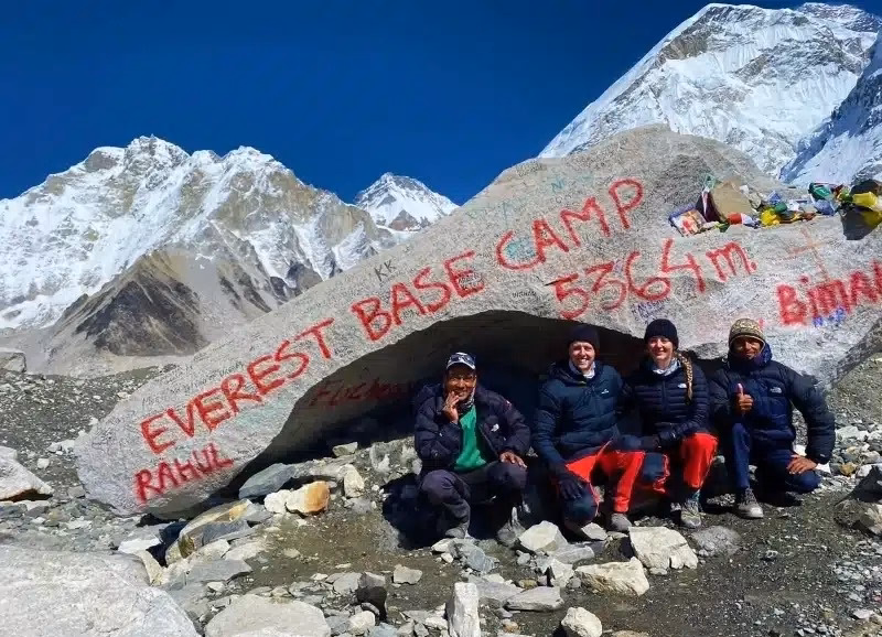 Four trekkers in Everest Base Camp