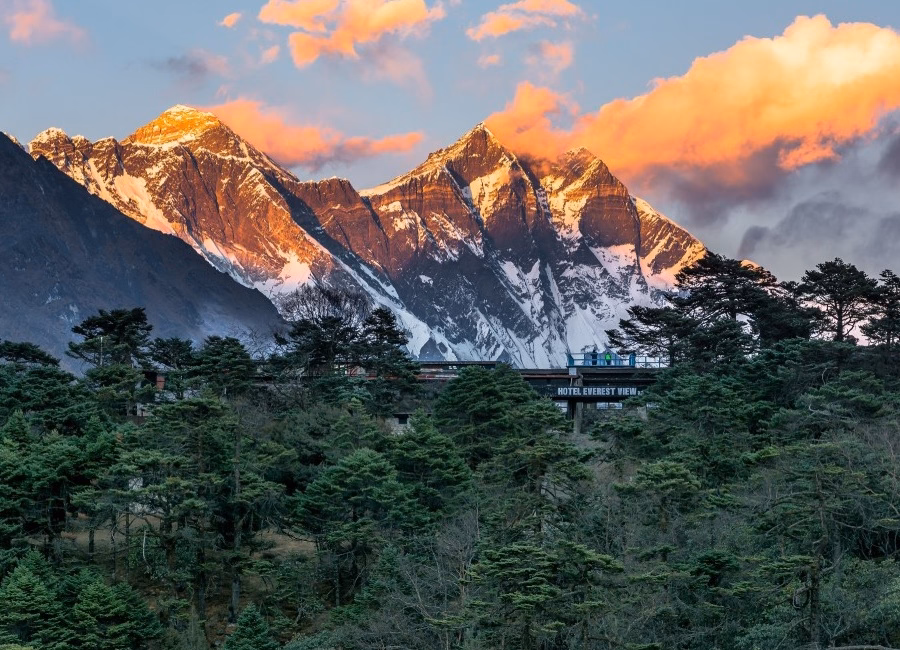 Mount Everest and Hotel Everest view