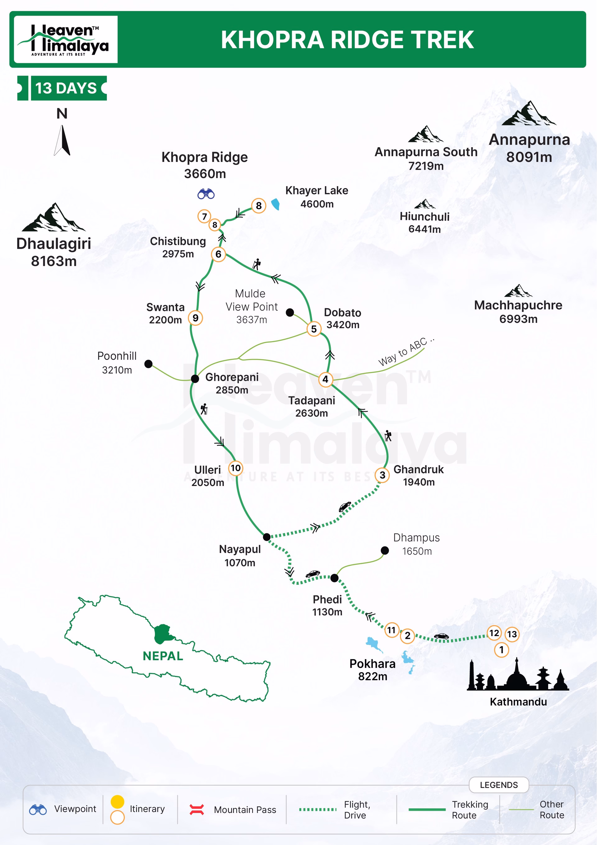 Khopra Ridge trek route map
