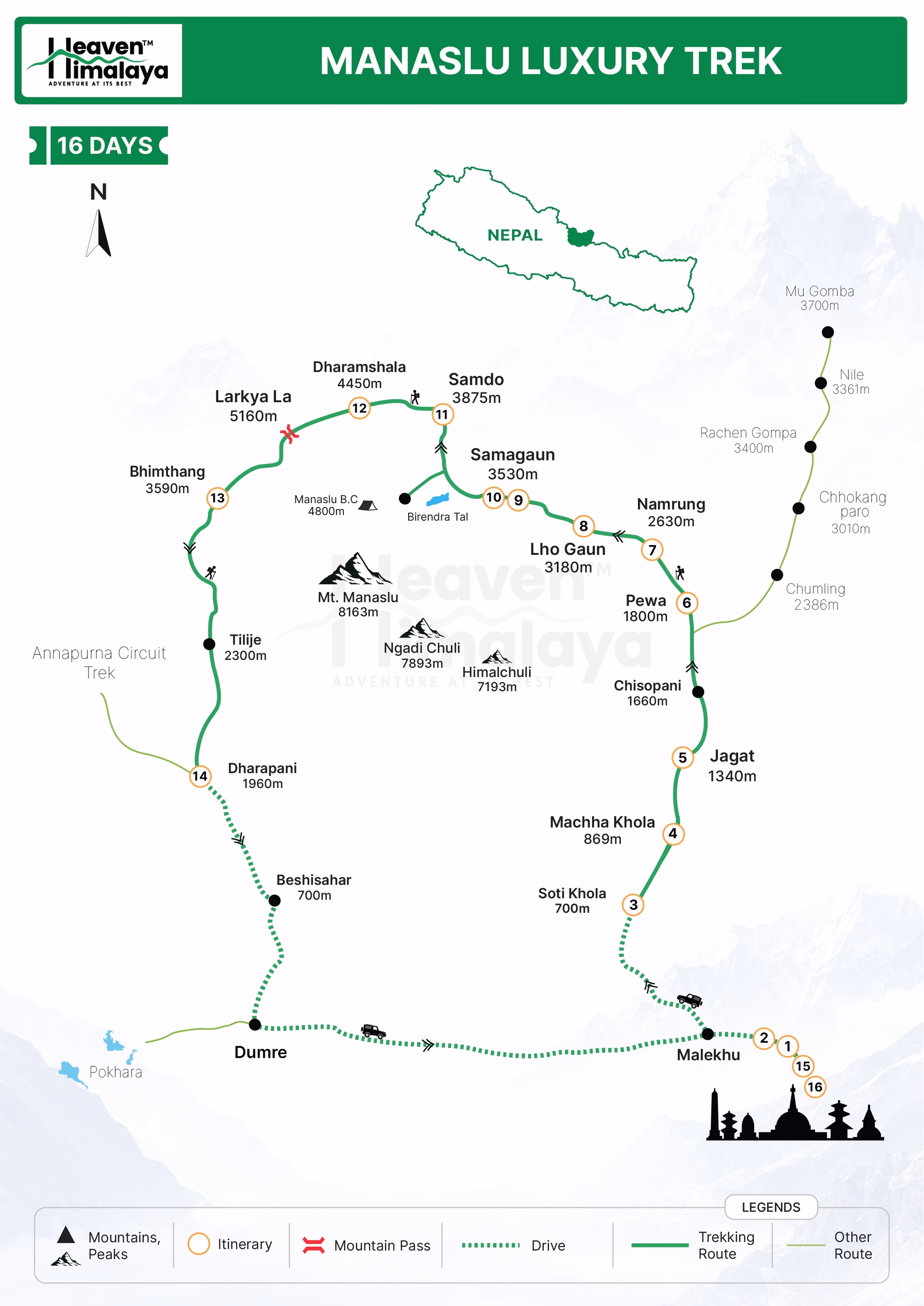 Manaslu Luxury Trek Route Map