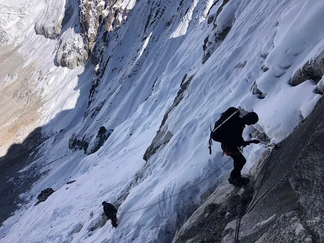Trekker climbing the Mera peak