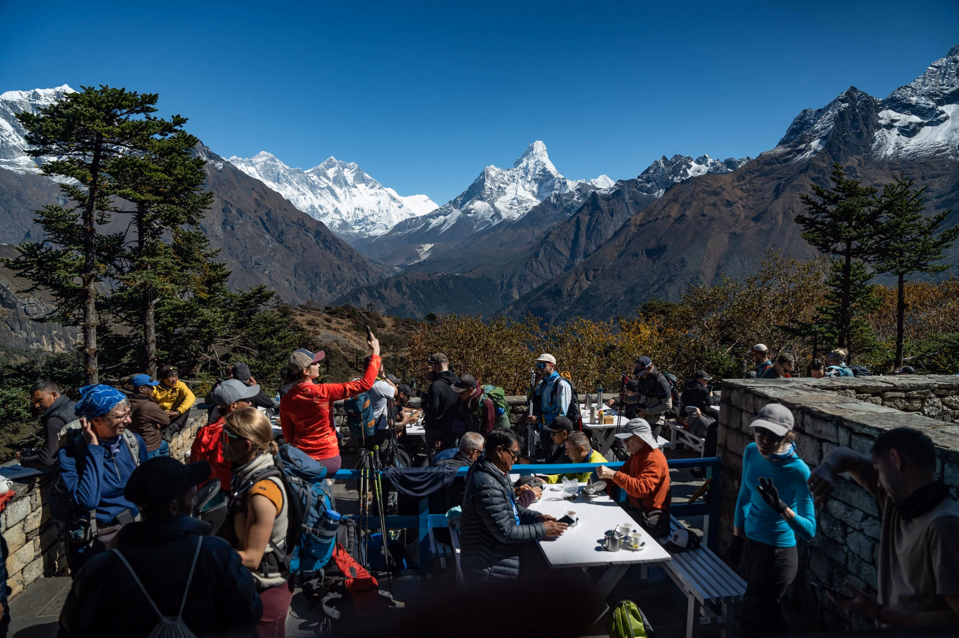 Trekkers in Hotel Everest View