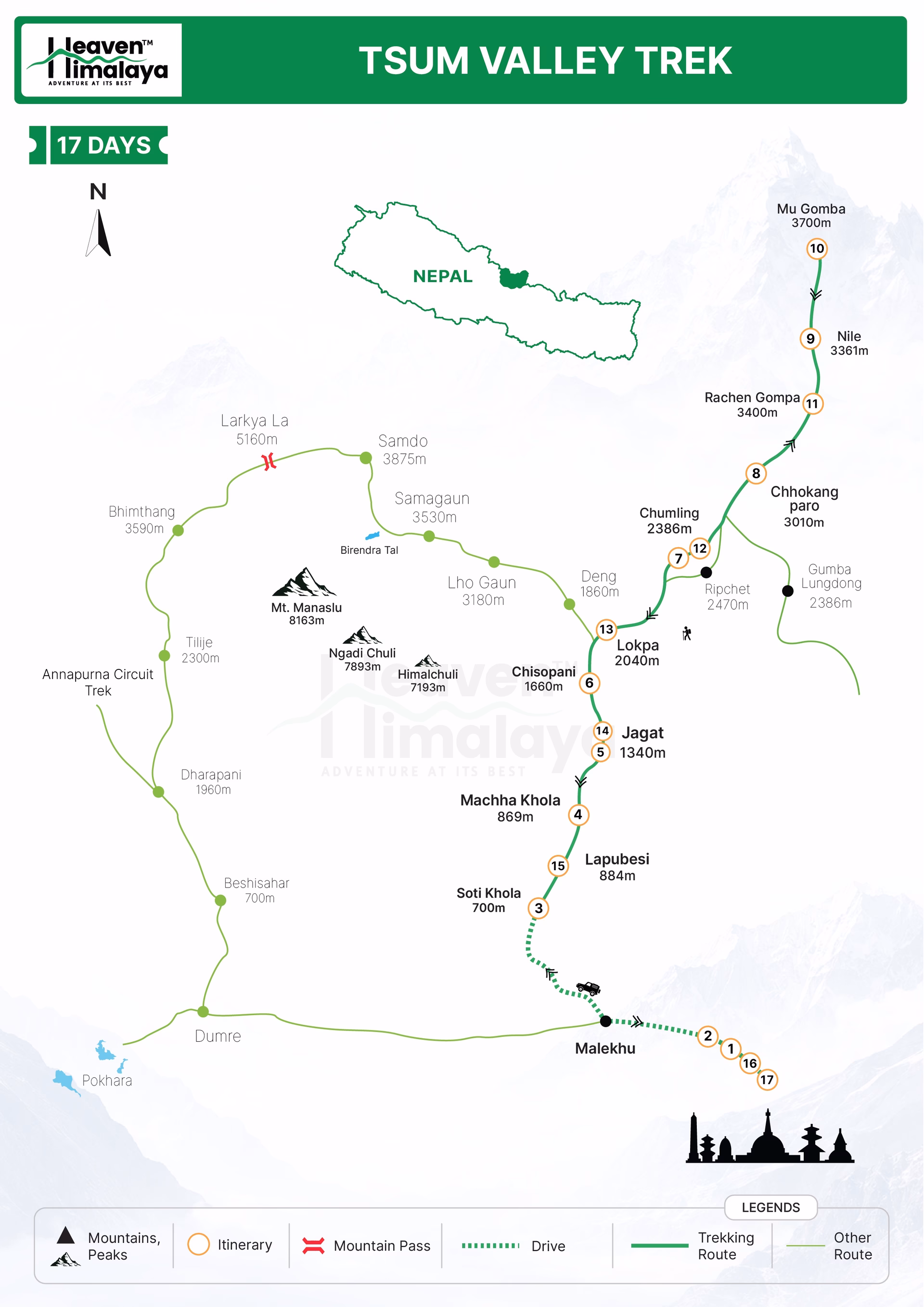 Tsum Valley Trek Route Map