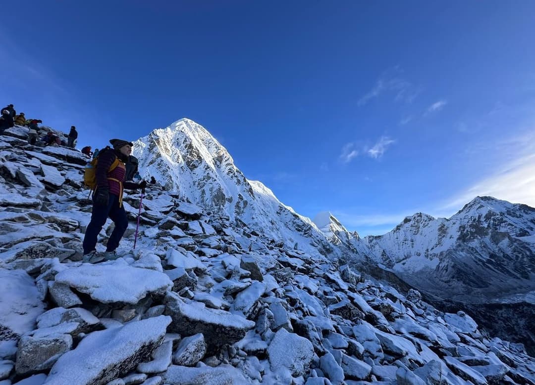 Mount Cho Oyo shining behind Gokyo lake