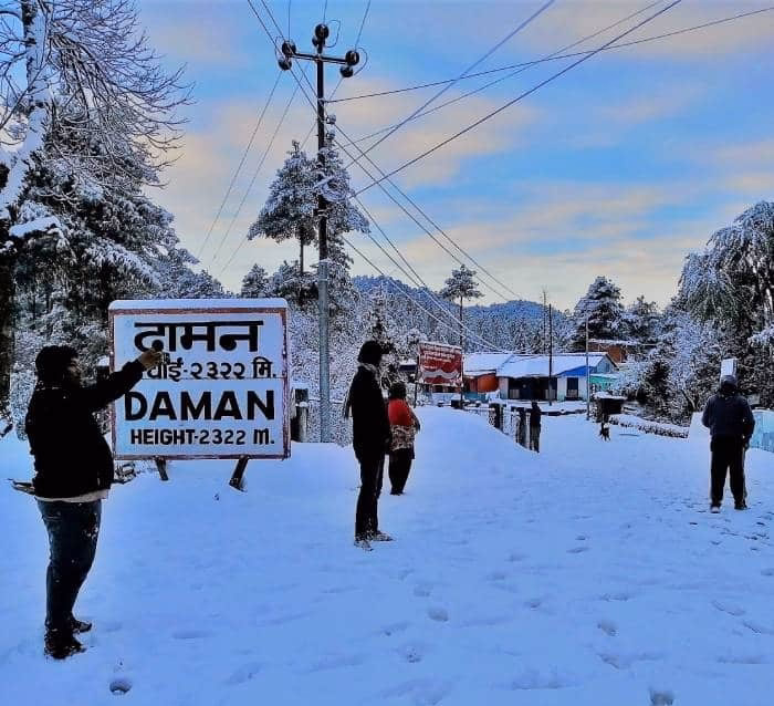 People Enjoying Snowfall in Daman