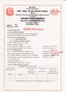 Valley tourism license- legal documents of Heaven Himalaya