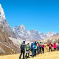 Trekkers walking towards Everest base camp