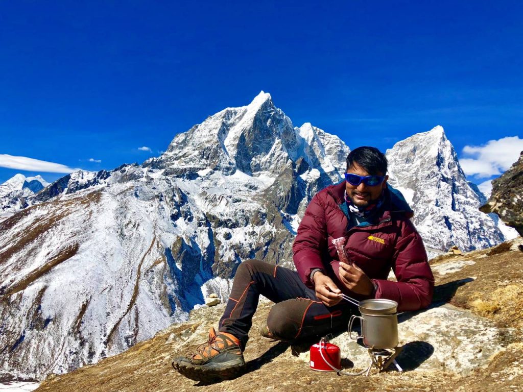 Ramhari Adhikari cooking in the Himalayas during Everest three passes trek