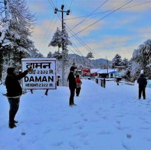 people enjoying snowfall in Daman, nepal