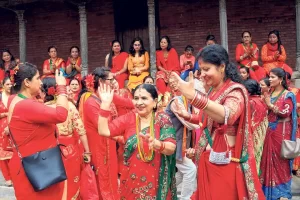 women's celebrating Teej
