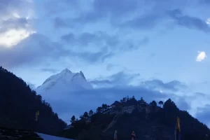 View of the great manaslu mountain from Lho Village