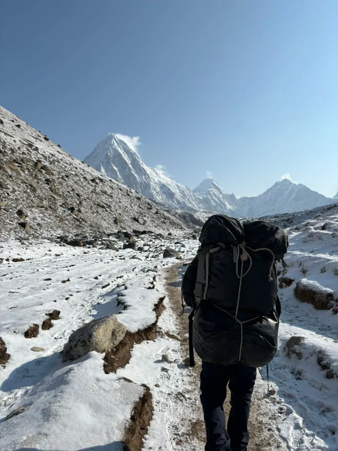 Porter carrying stuffs to high camp in Lobuche